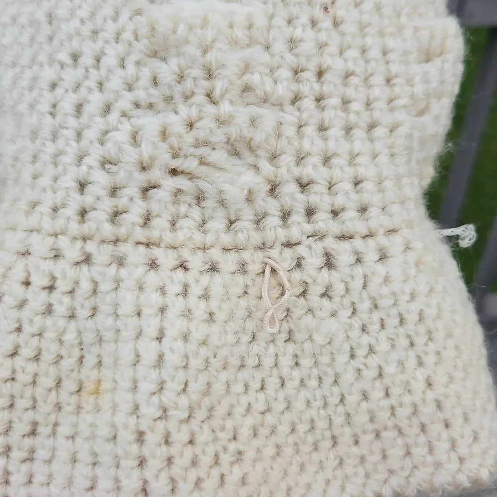 Vintage Cream Crochet Bucket Hat | Handmade Acrylic Cable Knit Style - Picture 6 of 7